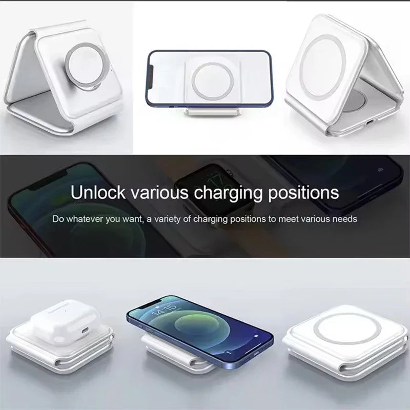 Wireless Charger 3 in 1 Charging Station for iPhone 15/14/13/12 Series Travel Charger for Multiple Devices for AirPods 3/2/Pro A