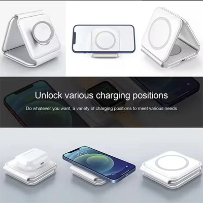 Wireless Charger 3 in 1 Charging Station for iPhone 15/14/13/12 Series Travel Charger for Multiple Devices for AirPods 3/2/Pro A