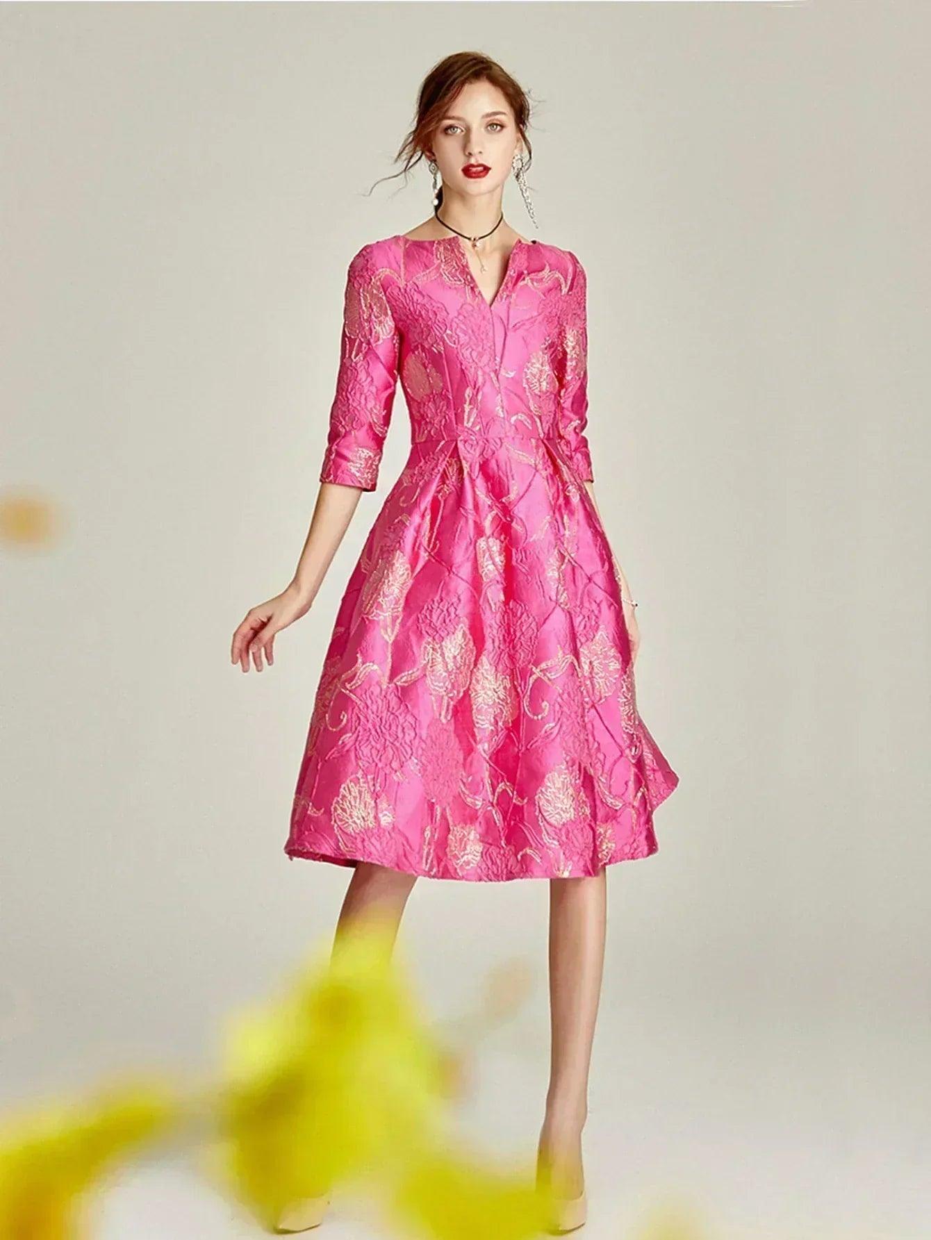 Luxury dress women fashion elegant jacquard party floral clothing evening vintage formal vestidos