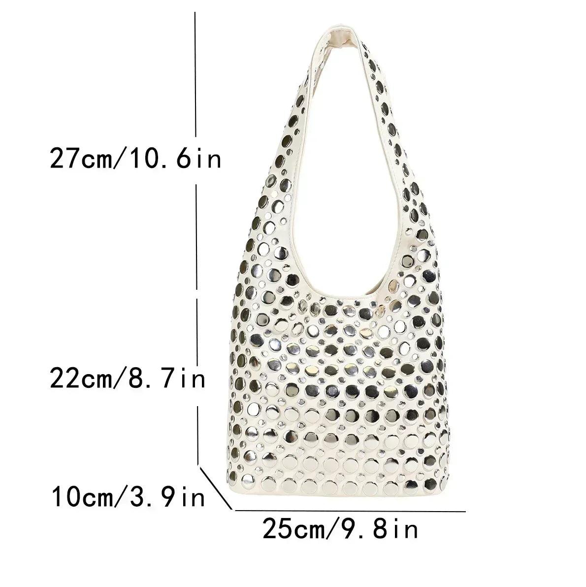 Designer geometric shoulder bag for women top brand handbag luxury shiny rivet handmade evening clutch fashion party