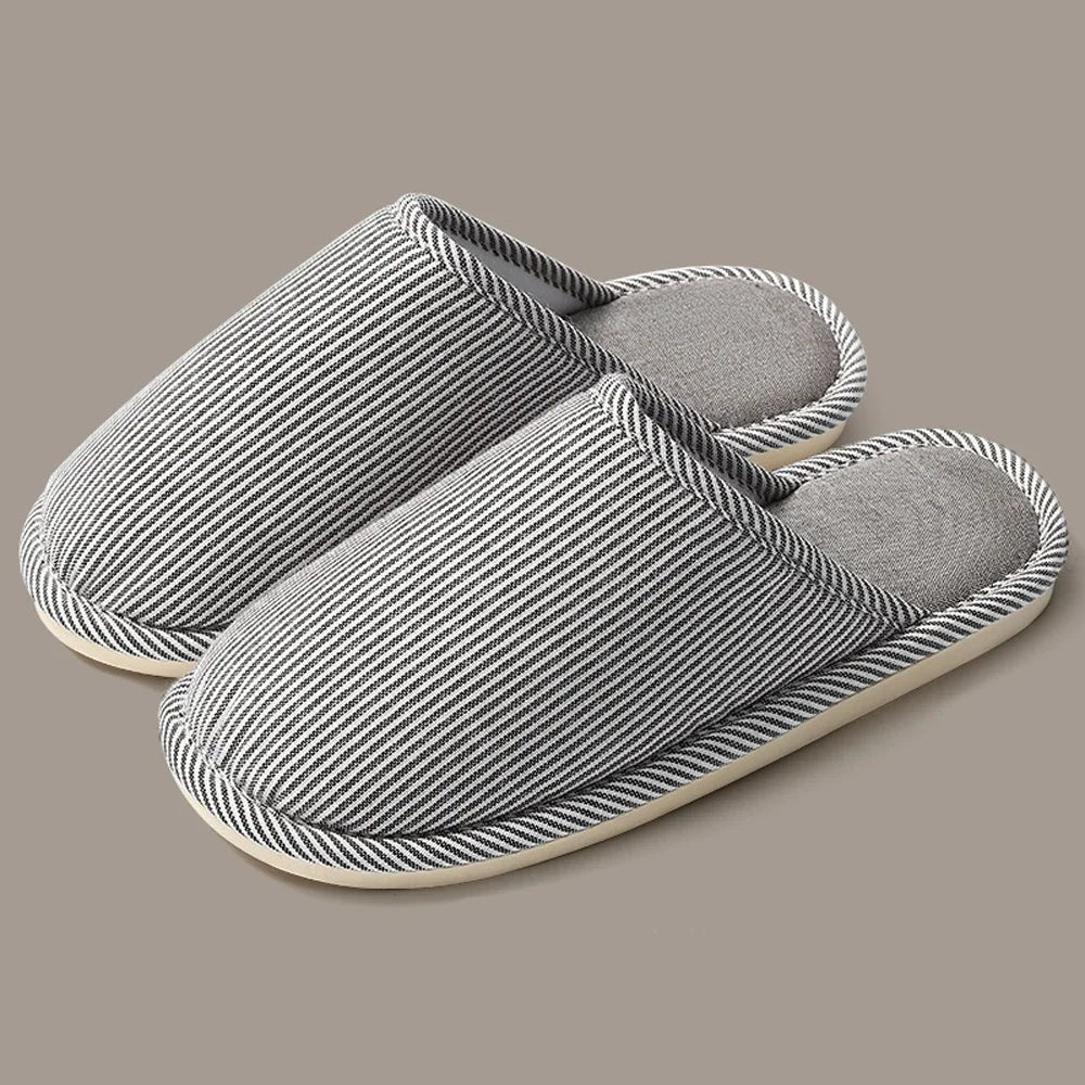 Warm Plush Cotton Slippers for Home Indoor Non-slip Linen Flats Spring and Autumn Couple House Slides