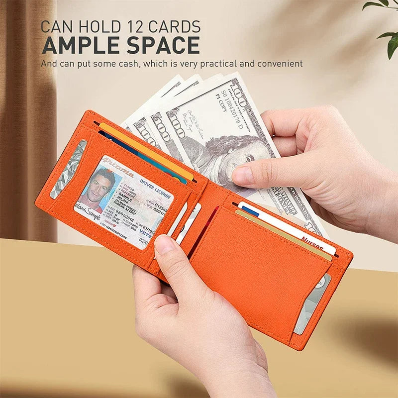 Slim synthetic leather card holder wallet for men with RFID protection