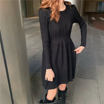 Knitted Dress for Women in Autumn Winter French Temperament Waist-hugging Base Underwear with Coat Sweater Skirt