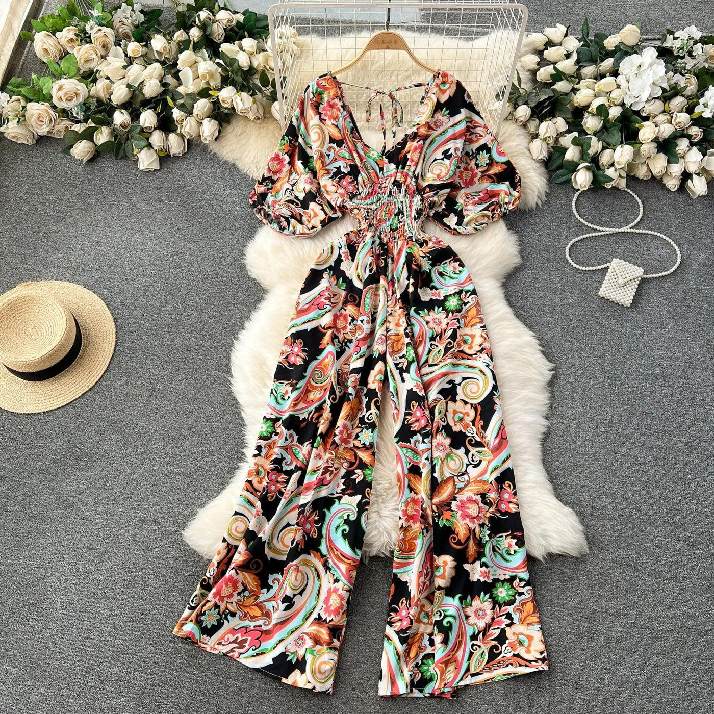 V Neck Sexy Dolman Sleeves Waist Slim Polka Dot Print Jumpsuit Women Wide Leg Trousers Jumpsuit