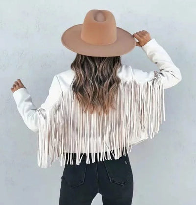 Fringed Bomber Jacket Women Long Sleeve Turn-down Collar