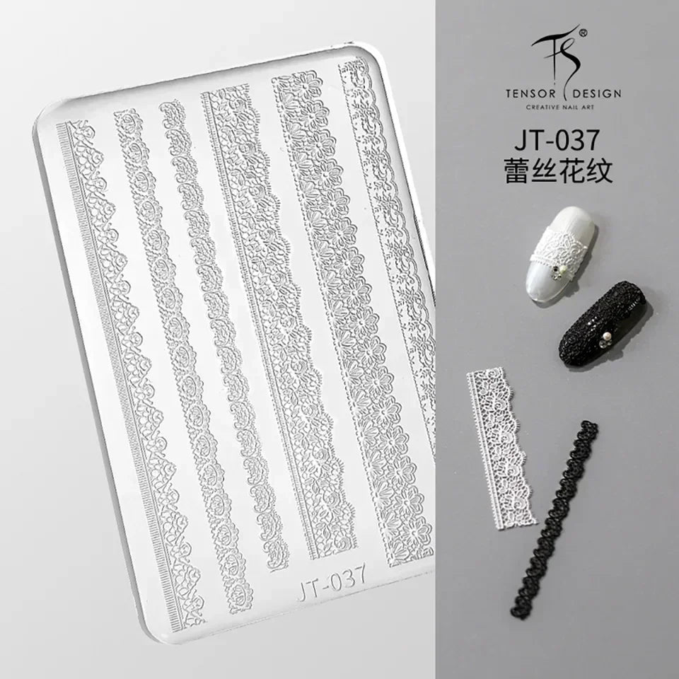 Geometric Bowknot Grid Lace Flora Edge Nail Art Silicone Carving Mold Mould Star Daisy Flower Charms Bow Tie Snowflake Template