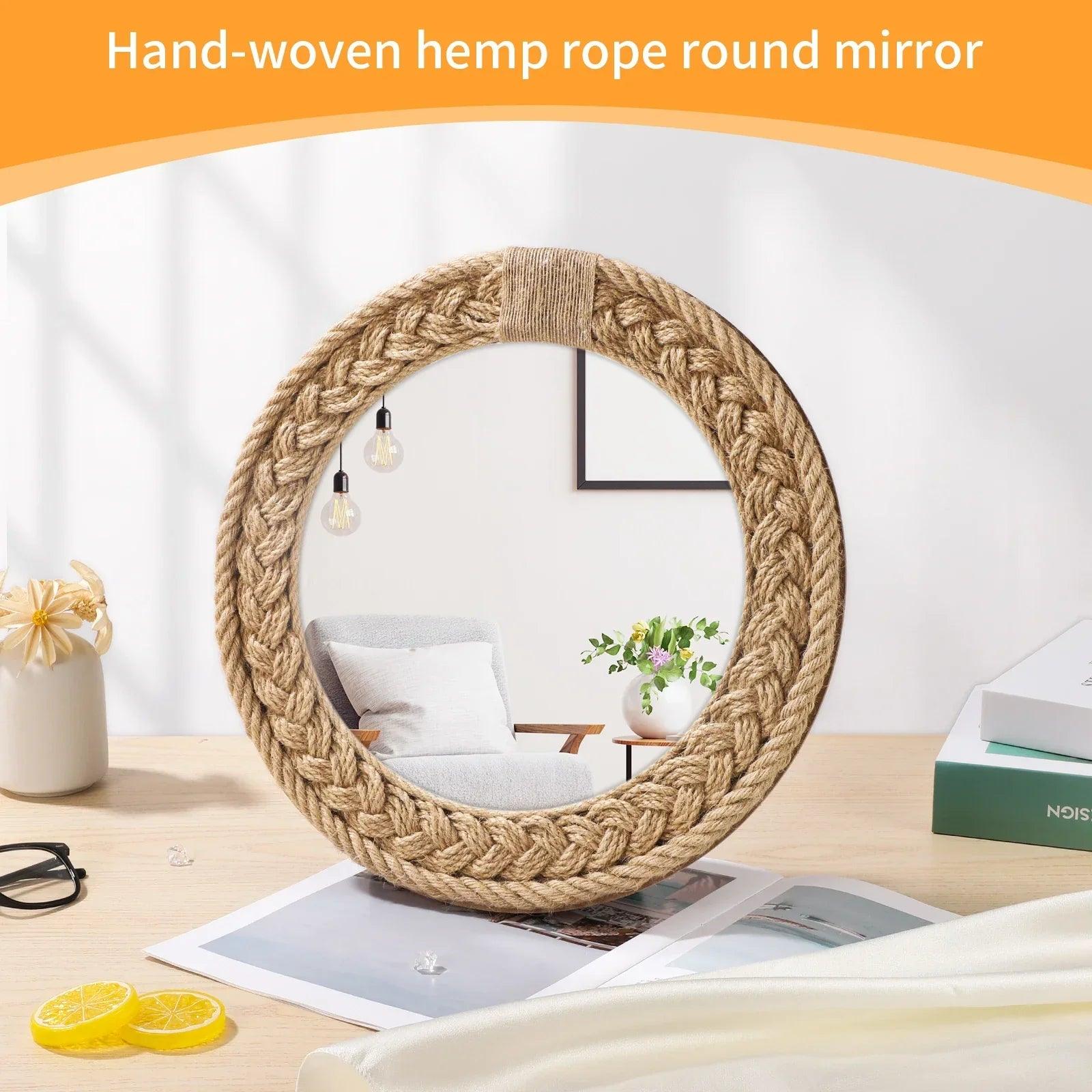 Hand-woven nordic decorative hanging mirror creative wall sofa porch homestay style background decor makeup