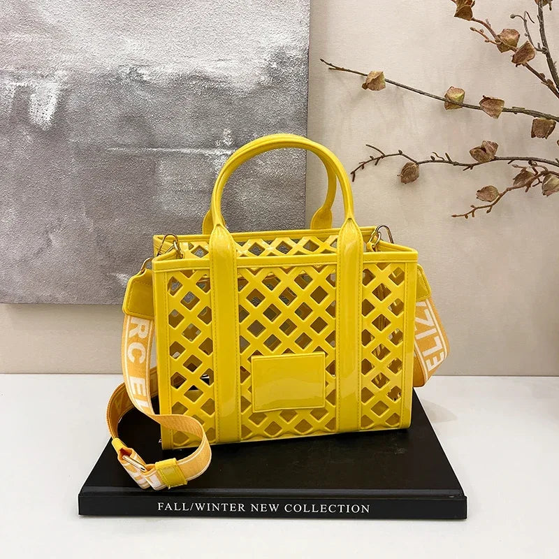 Designer Tote Bag For Women Brand Hollow Out Shoulder Bag 2025 New Travel Beach Handbag Purple Bag Fashion Shopper Purse