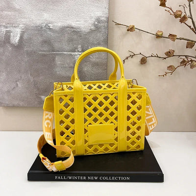 Designer Tote Bag For Women Brand Hollow Out Shoulder Bag 2025 New Travel Beach Handbag Purple Bag Fashion Shopper Purse