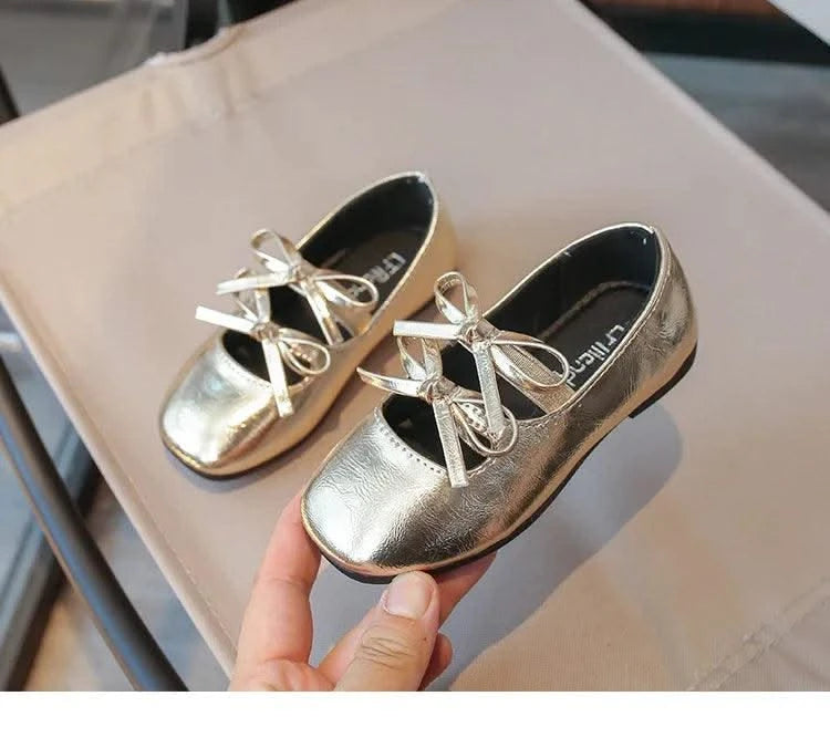 Autumn Children's Fashion Causal Black Ballet Shoes Solid Color Bowknot Elegant Girl Princess Shoes New Kids Leather Shoe
