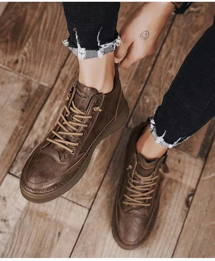 Handmade Leather Casual Shoes for Men Design Sneakers Man Comfortable High Top Boots Men's Loafers Platform Moccasins Driving