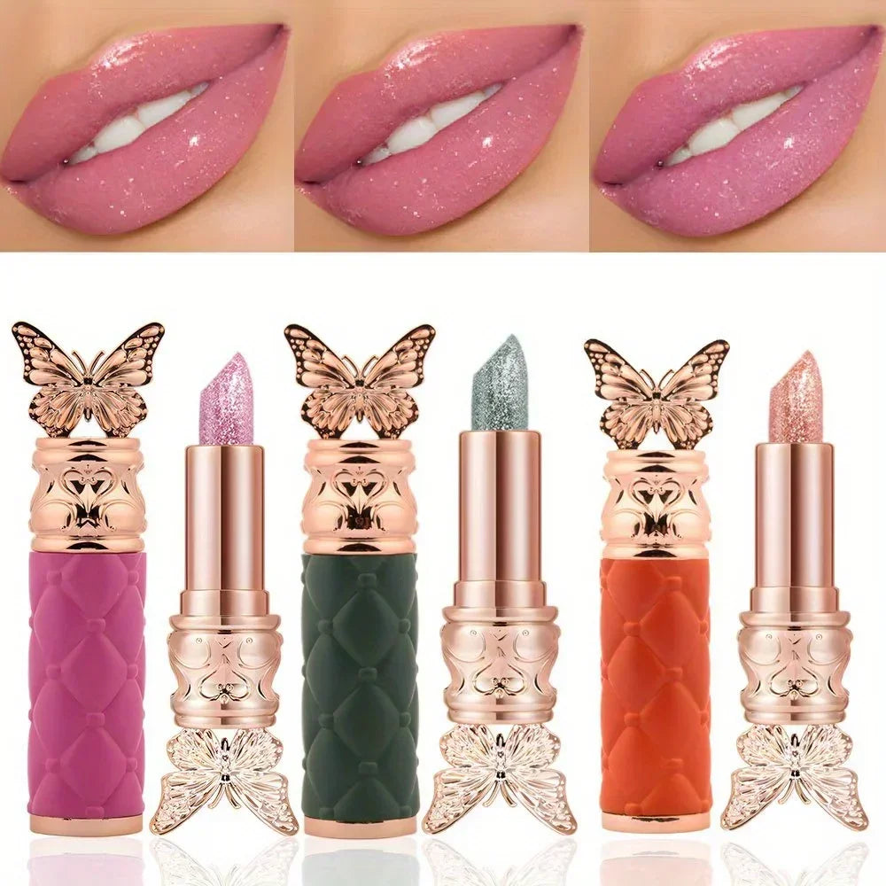 Hua Fei Butterfly Dance Pearlescent Color Changing Lipstick Moisturizing Moisturizing Not easy to take off makeup Lip gloss