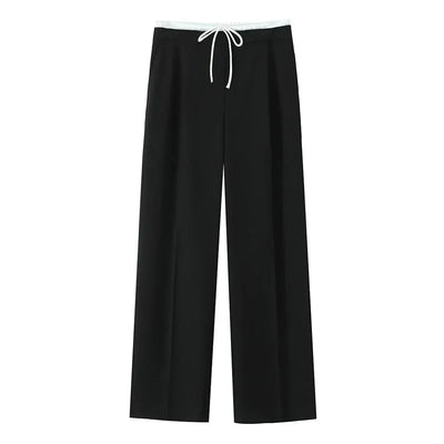 HXAO Women Pants Summer Baggy Pants For Woman Pleats Casual Black Pants Office Lace Up Fluid Trousers Boxer Gray Womens Pants