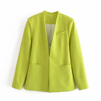 New Autumn Blazers Women Suit Coats Candy Color V Neck Long Sleeve Elegant Casual Jacktets