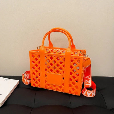 Designer Tote Bag For Women Brand Hollow Out Shoulder Bag 2025 New Travel Beach Handbag Purple Bag Fashion Shopper Purse