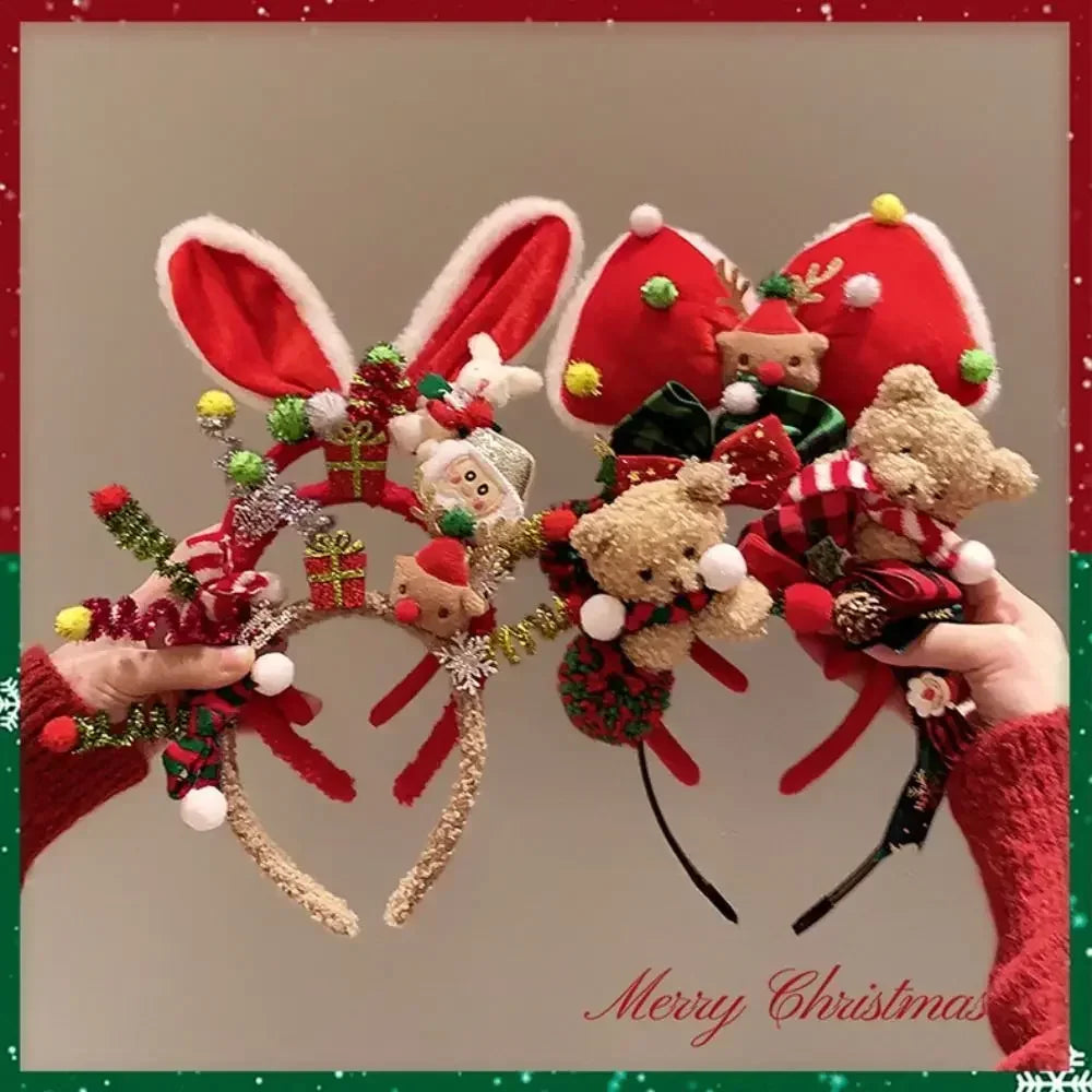 Christmas Decoration Christmas Headband Santa Reindeer Antlers Headband Red Bowknot Party Dress Up Plush Bow Red Hair Band