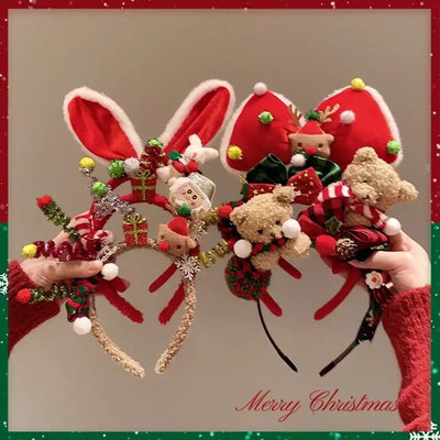 Christmas Decoration Christmas Headband Santa Reindeer Antlers Headband Red Bowknot Party Dress Up Plush Bow Red Hair Band