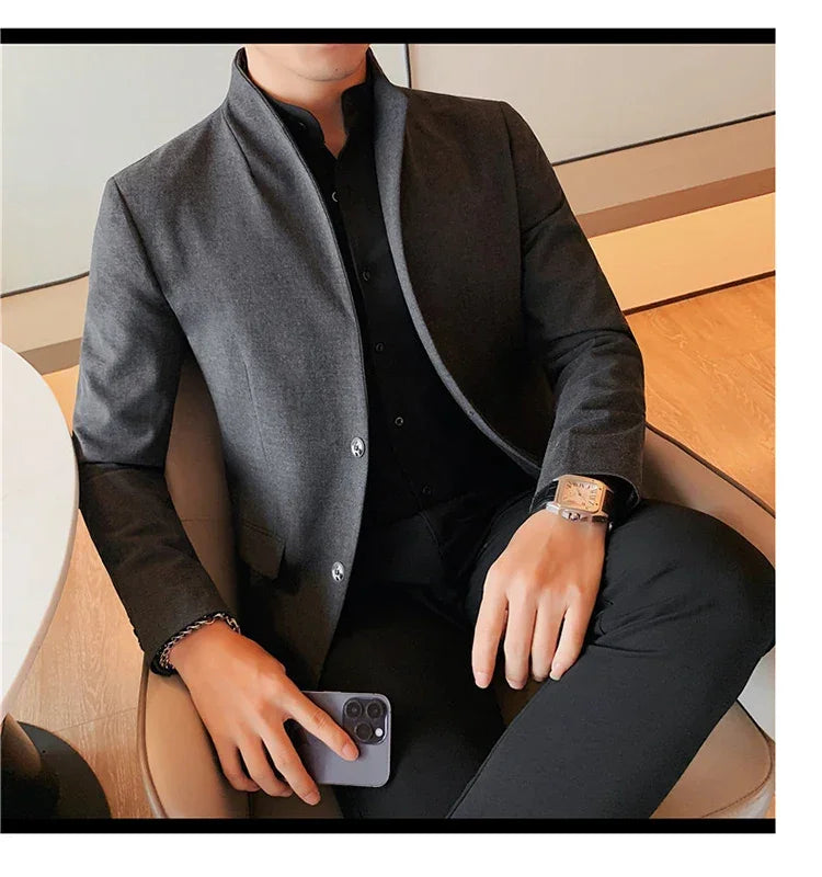 Blazer Hombre High Quality New Stand Collar Blazers For Men Single Breasted Slim Fit Formal Elegant Suit Jackets And Coats 4XL-M