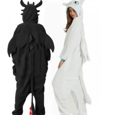 Flannel Cartoon Conjoined Animal Pajamas Tamed Dragon White Dragon Thickened Stitch Pajama Adult Costume Cosplay