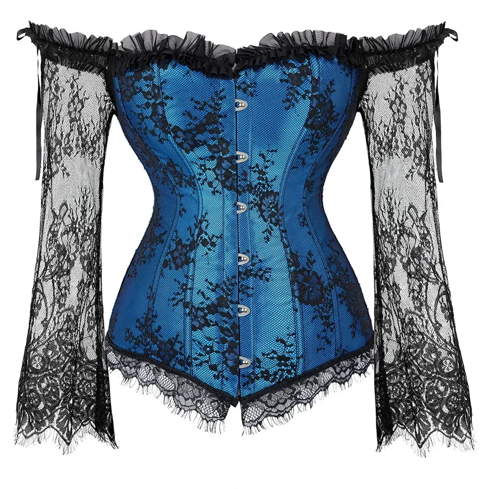 Women's Corset Gothic Style Corsets Lace-up Bustier with Sleeves Breathable Bodyshaper Corsetto Medieval Dance Party Costumes