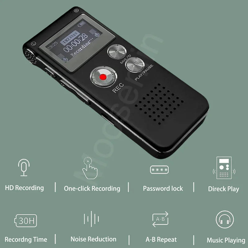 Digital Voice Activated Recorder with Playback 8GB MP3 Player Sound Audio Recorder Professional Mini USB Flash Drive Recording