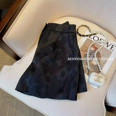 New Chinese Retro Jacquard Shorts  Women with High Waist Casual Loose Design A-line Wide-leg Pants