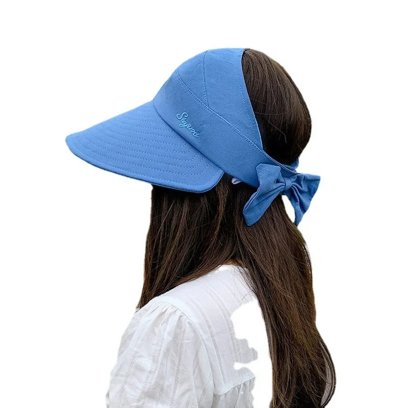 COKK Summer Hat Women Empty Top Foldable Sunhat Sunscreen Hats For Women Solid Color With Bow Ladies Hats Beach Cap Sun Hat