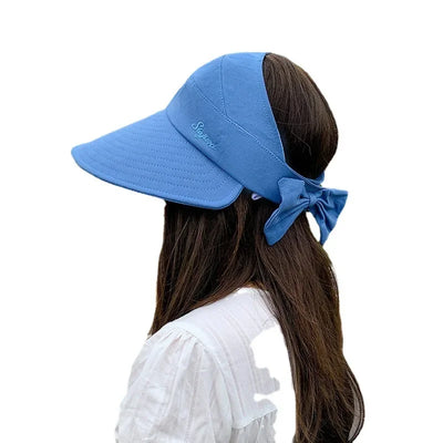 COKK Summer Hat Women Empty Top Foldable Sunhat Sunscreen Hats For Women Solid Color With Bow Ladies Hats Beach Cap Sun Hat