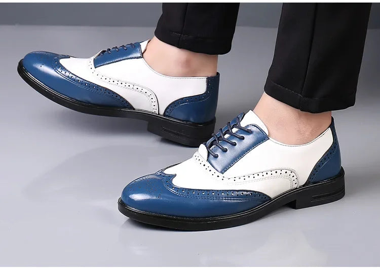 Retro Men's Oxford Shoes Fashion Block Carved Casual Shoes Social Shoes Male Business Dress Leather Shoe Zapatos Para Hombres