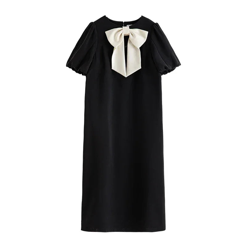 FSLE Bowknot Black Dress For Female Summer French Little Black Dress For Women Casual Loose Women 2023 New Dress For Women