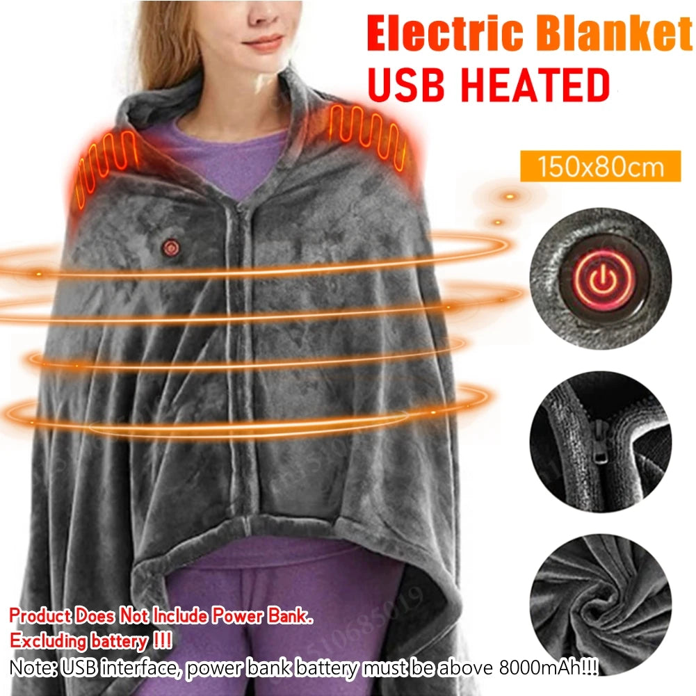 Household & Office 8 Heated Areas USB Heated Blanket 3 Heating Levels Fleece Heated Blanket Portable Body Warmer Blanket