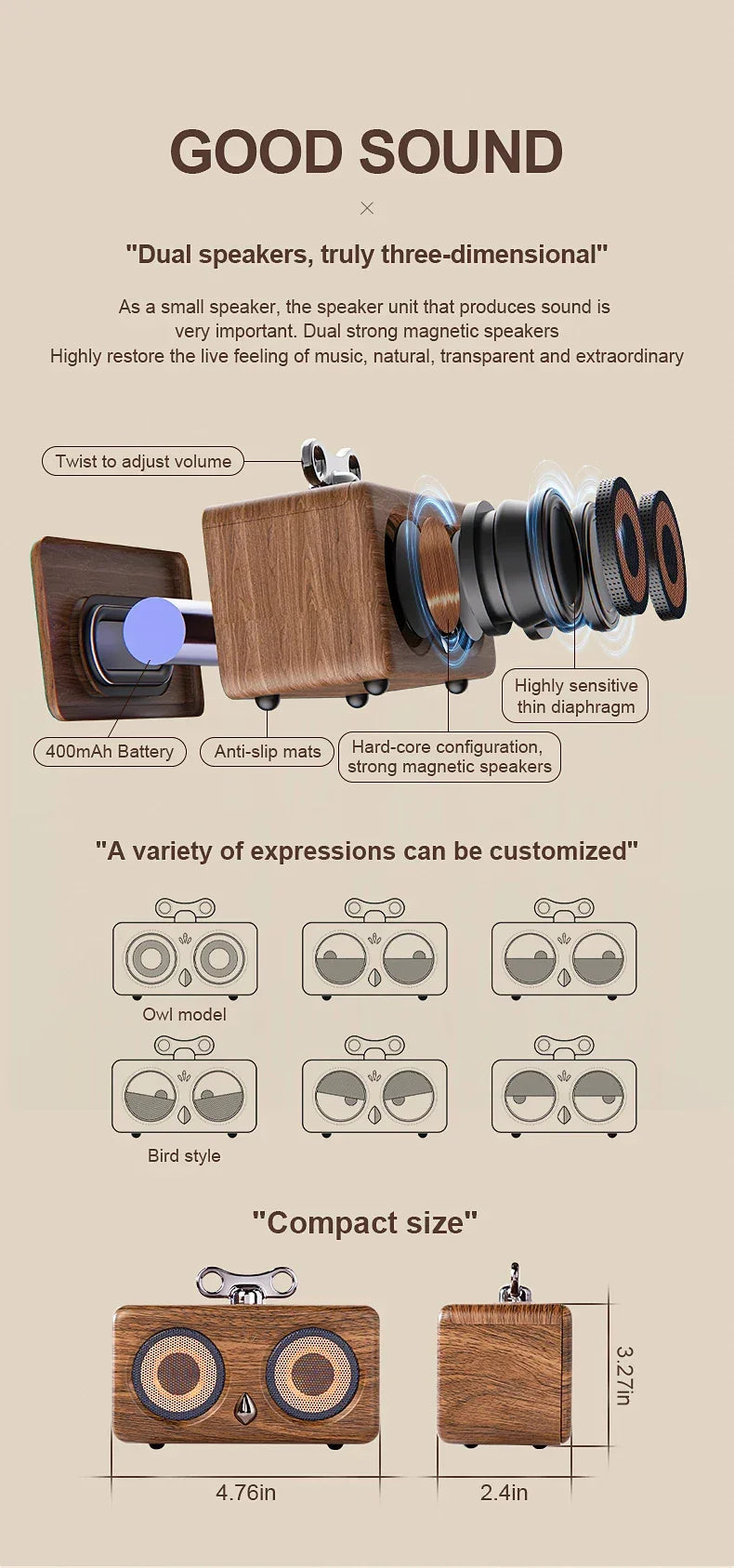 Bluetooth speaker, wireless, desktop, high-quality sound, low bass, volume, mini, outdoor, plug-and-play, retro, portable speake