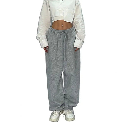 Casual Solid Sweatpants For Women High Waist Lace Up Loose Joggers Pant Classic Baggy Streetwear Female Sport Dance Trouser Y2K