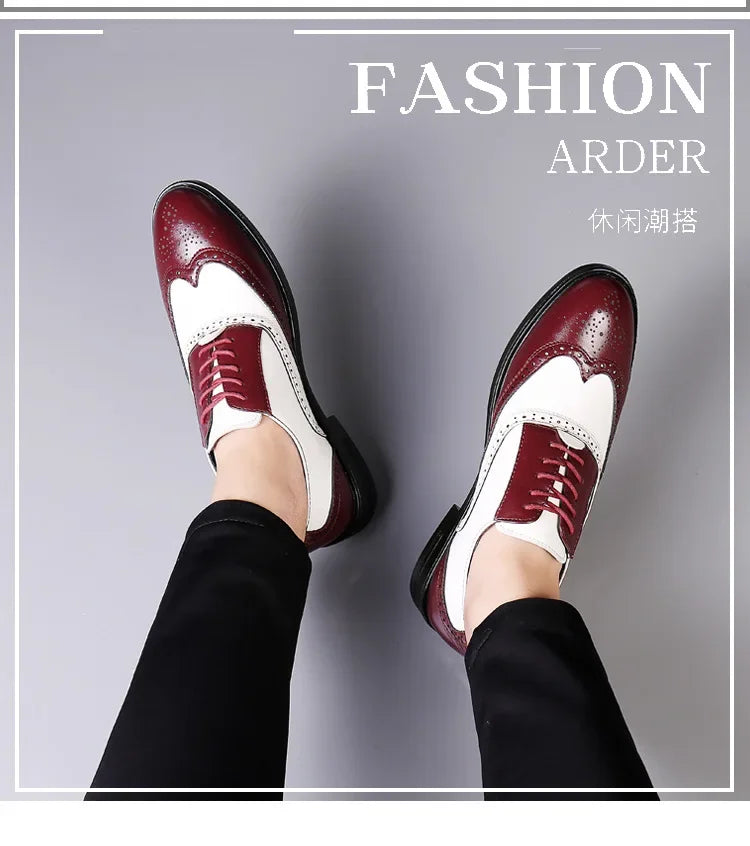 Retro Men's Oxford Shoes Fashion Block Carved Casual Shoes Social Shoes Male Business Dress Leather Shoe Zapatos Para Hombres