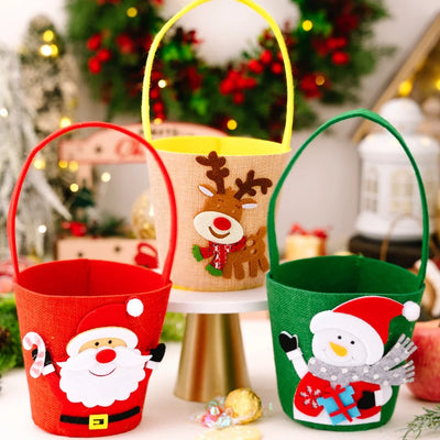 Christmas Gift Bag Spacious Cartoon Gift Bucket Elk Cloth Handbag Festive Santa Claus Bag For Gift Giving 'S Party