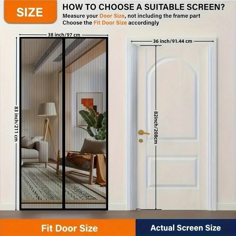 Easy-to-clean magnetic screen door, 36x82 inches - Mosquito-proof, pet-friendly, no manual closing required