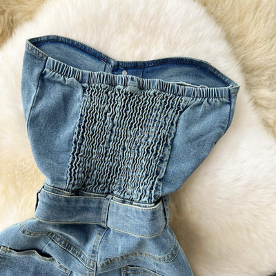 Denim Dress Women Sheath Dresses Vintage Sexy Vestidos Sleeveless Backless Washed Belt Tight Waist Split Sundress Summer 2025