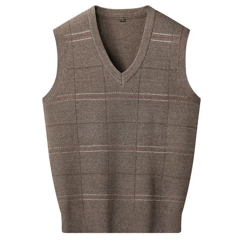 Knitted Sweaters for Men Letter Waistcoat Man Clothes Plaid Vest V Neck Sleeveless Overfit Maletry Cotton Knitwears Classic Ugly