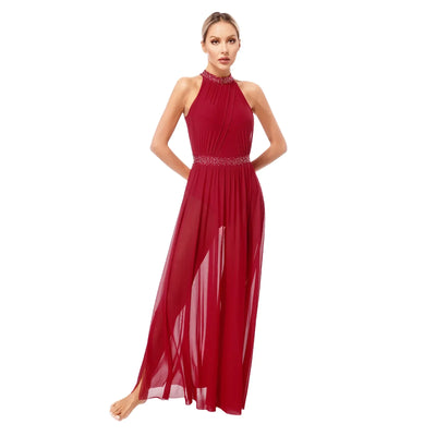 Women Lyrical Contemporary Ballroom Modern Dance Costume Dancing Prom Gown Side Split Maxi Dress for Ballet Gymnastics Skating