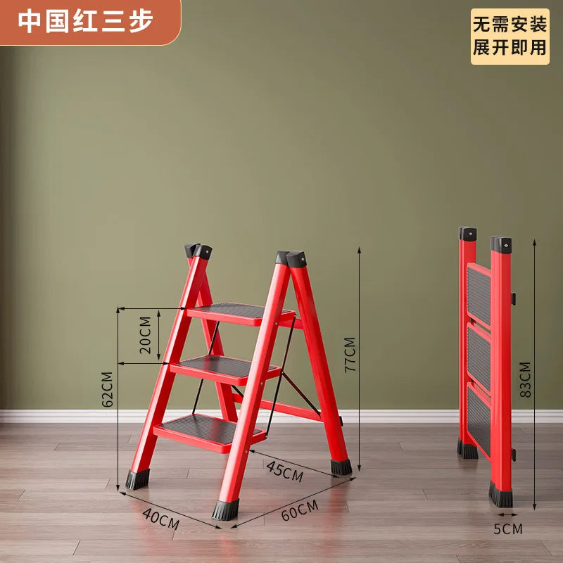 3 Step Folding MultiFunctional Ladder Household Folding and Retractable Zigzag Ladder Indoor Climbing Ladder Thickened Staircase