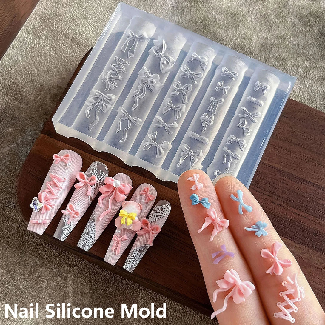 Geometric Bowknot Grid Lace Flora Edge Nail Art Silicone Carving Mold Mould Star Daisy Flower Charms Bow Tie Snowflake Template