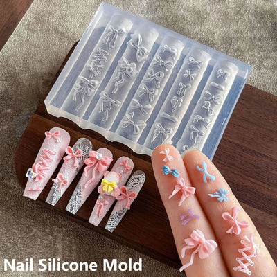 Geometric Bowknot Grid Lace Flora Edge Nail Art Silicone Carving Mold Mould Star Daisy Flower Charms Bow Tie Snowflake Template
