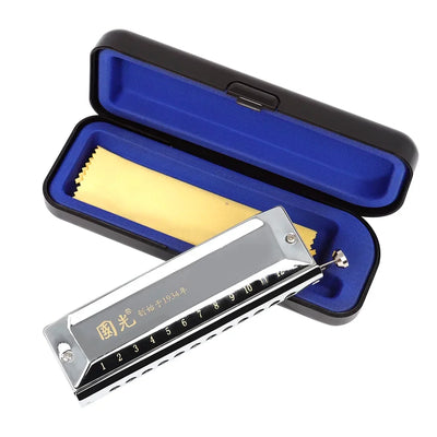 Professional Silver Chromatic Harmonica｜12-Hole 48 Tones w/Stainless Cover｜Guoguang Voice-Optimized｜Home Use for All Ages 🎶