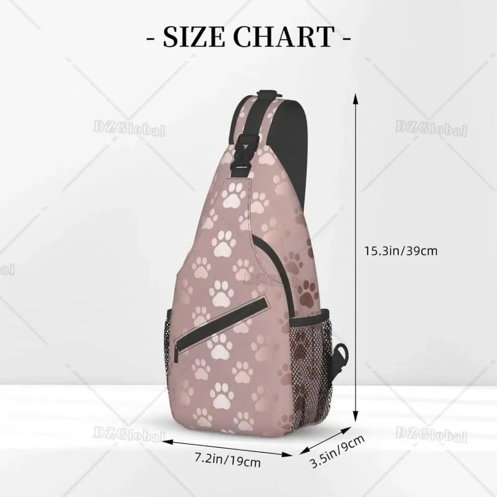 Sling Bag for Men Women Rose Gold Dog Paw Animal Crossbody Backpack