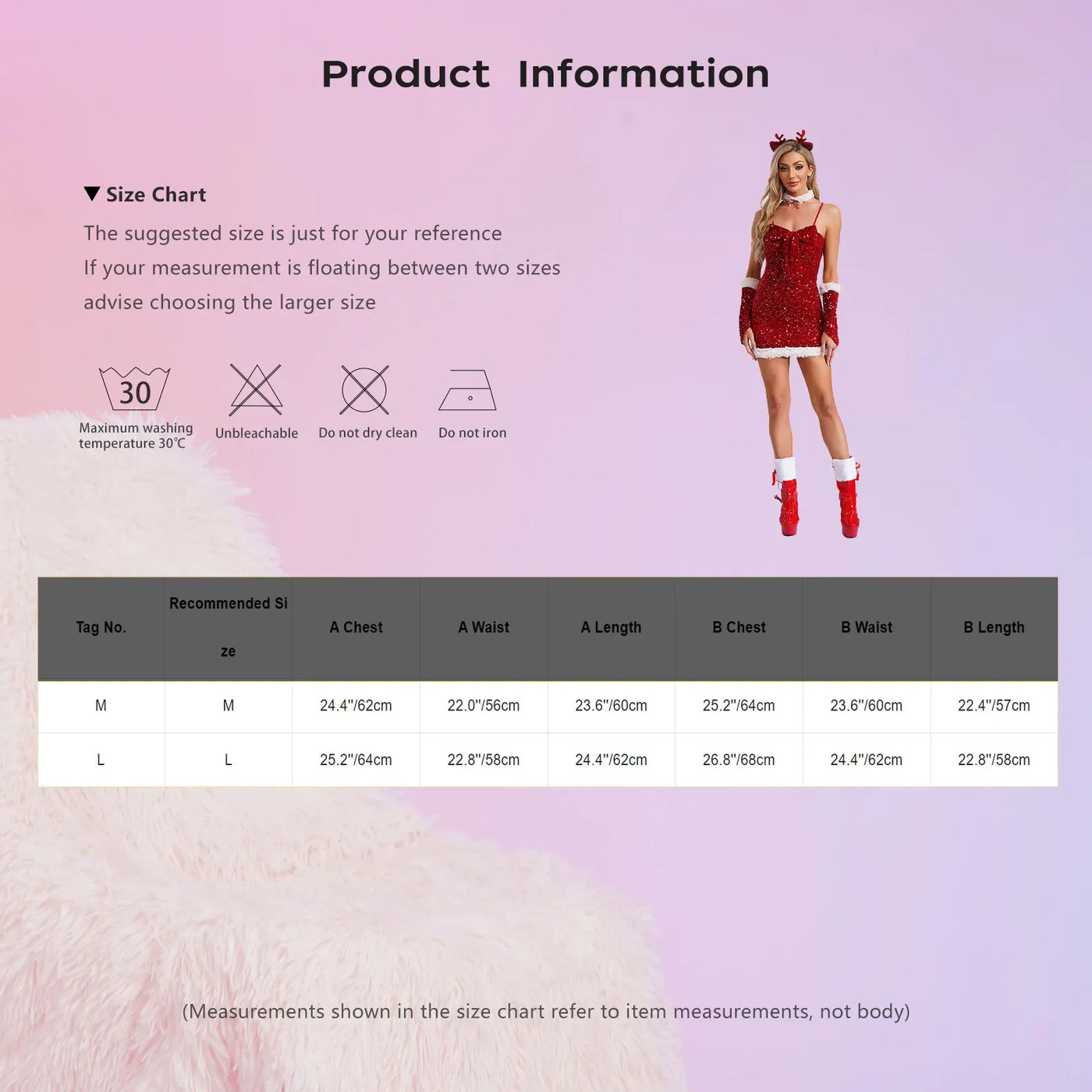 Women Sexy Lingerie Christmas Costume A-line Cami Dress with Arm Sleeves Choker Headwear Carnival Rave Party Role Play Clubwear