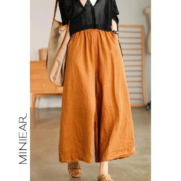 2024 cotton linen home wear loose pants for women summer casual baggy wide leg trousers purple soft capri women’s
