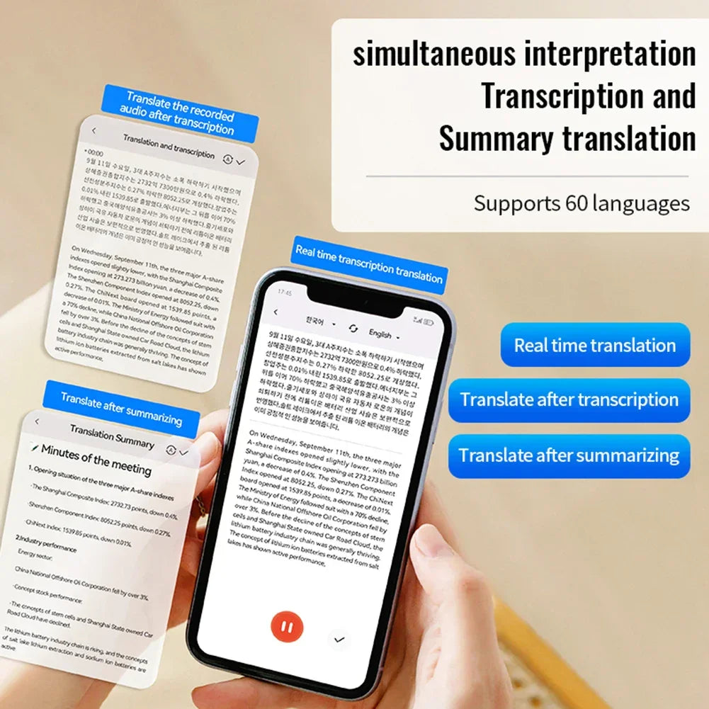 Digital Voice Control Recorder HD Noise Reduction Voice Activated Recorder with Real-Time Transcription & Translation Device