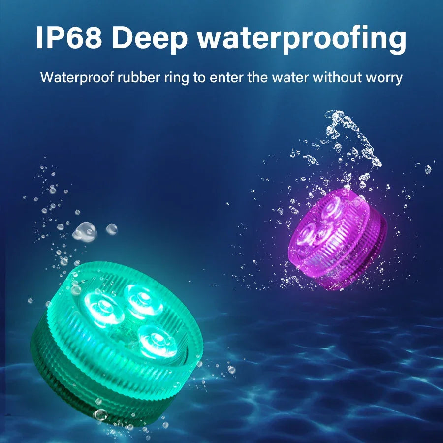 RGB LED Underwater Light With Remote Control Battery Powered 3LEDs Submersible Lamp Waterproof For Swimming Pool Garden Party