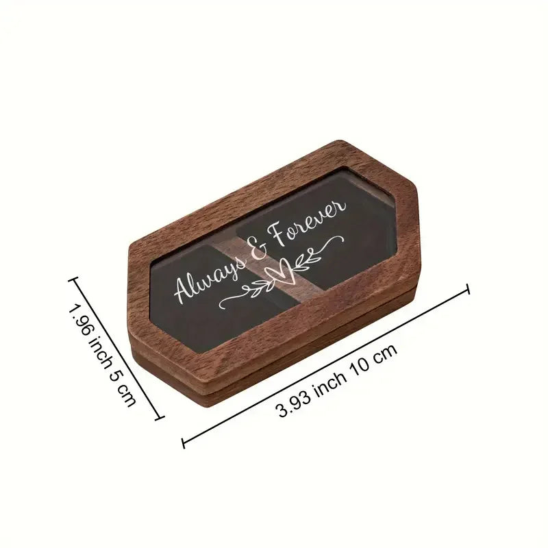 Engraved Wooden Ring Box, Double Slot, Perfect for Wedding, Proposal Rings, Romantic Gift for Wife, Jewelry, Always & Forever"