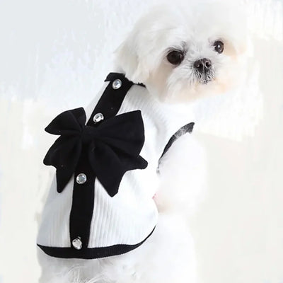Spring Summer Thin Princess Dog Dress for Small Dog Clothes Bowknot Dog Vest Black & White Cat Clothes Cat Skirt  Soft Pet Cloth